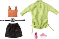 Barbie Fashions 2-Pack Clothing SetGreen Sweatshirt Dress, Orange Sleeveless Top &Black Skirt