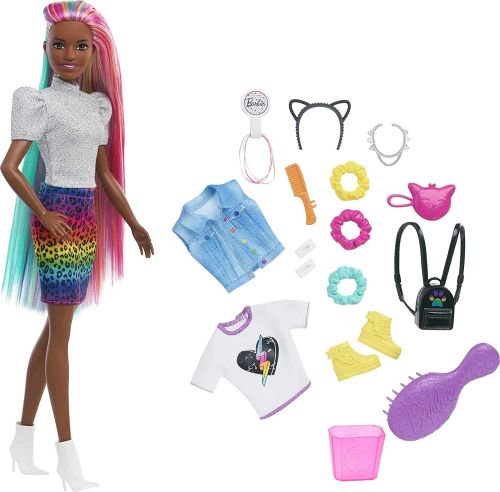 Barbie Leopard Rainbow Hair Doll(Brunette)