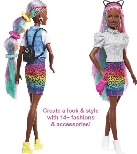 Barbie Leopard Rainbow Hair Doll(Brunette)