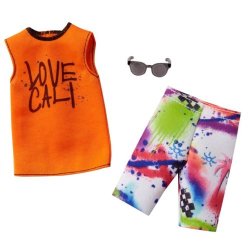 Barbie Fashions Pack:Ken Doll Clothes With Sleeveless Love Cali Shirt, Colorful Board Shorts