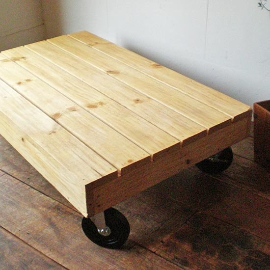 センターテーブル 木製 ローテーブル / キャスター付き パレット風 /木