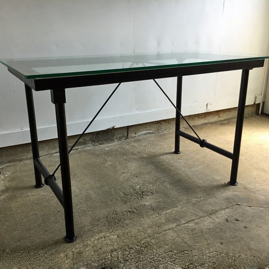 ダイニングテーブル ガラス天板+アイアン脚フレーム 1320xD720xH768mm