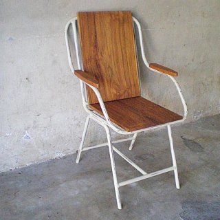 【木とアイアンSALE-20%off】 アームチェア 木製 肘掛け椅子 / 無垢材チーク + アイアン アンティークホワイトペイント / 送料無料（IFN-53)