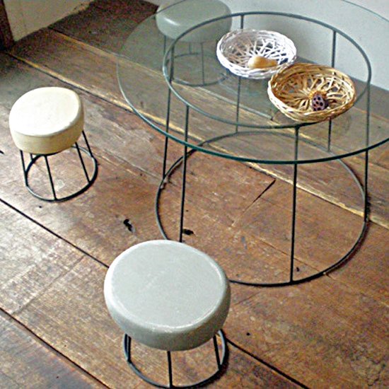 コーヒーテーブル ガラス+アイアン脚 直径60cm (IFN-34) | ten tin