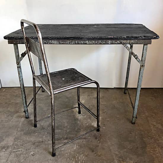 ヴィンテージ デスク / 古材 アイアン 折りたたみ式 テーブル / 黒天板