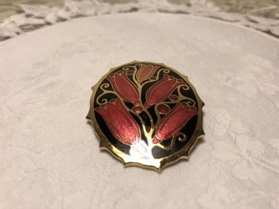 イギリスビンテージアクセサリー ブローチ 金彩お花