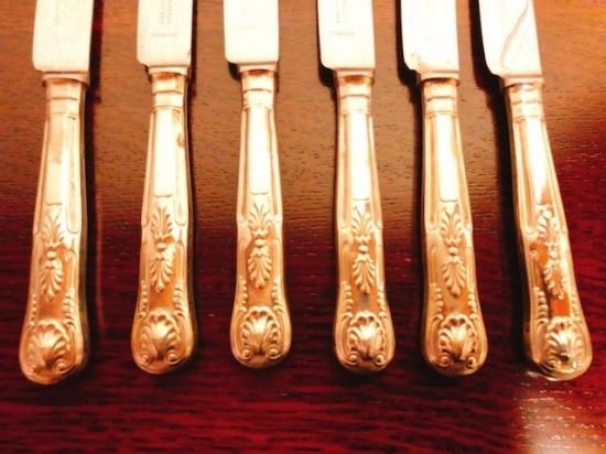 c.1918 英国銀器 アンティーク ティーナイフ 6客セット 専用ケース付き イギリスアンティーク ステンレス ディナーナイフ6本セット