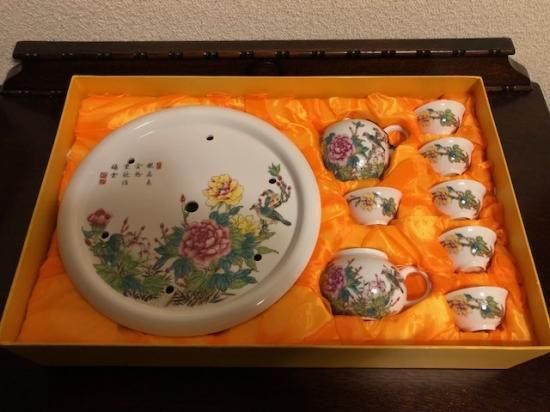 中国茶器(台湾茶器) 茶盤付きセット 花鳥柄 - featherfewhouse