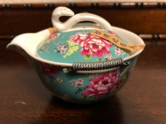 中国茶器(台湾茶器) 花布柄 茶器セット ブルー茶壷セット