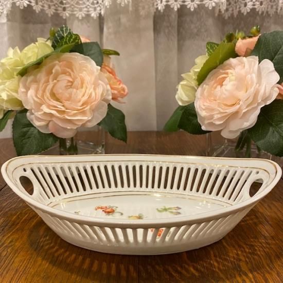 チェコスロバキア時代 UNION 花柄 透かし焼き 楕円形ボウル