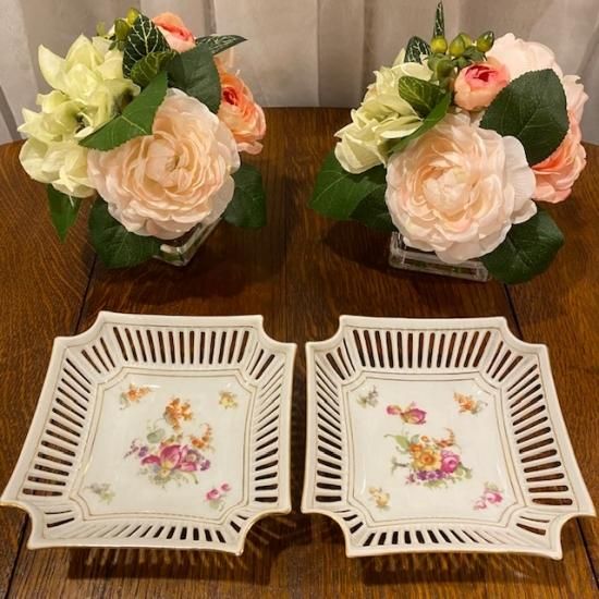 チェコスロバキア時代 UNION ピンク・イエロー花柄 透かし焼き