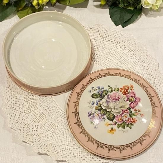 フランス LIMOGES(リモージュ) ピンク縁取り 金彩 ホワイト