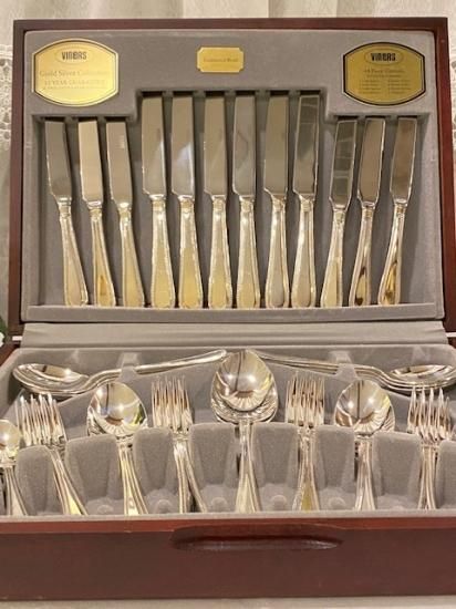 イギリス　Vlners　GUILD SILVER PLATED CUTLERY COLLECTION　シルバープレートカトラリーセット　 44本フルセット　BOX入り　C　（説明書付き)　 - featherfewhouse　フェザーフューハウス