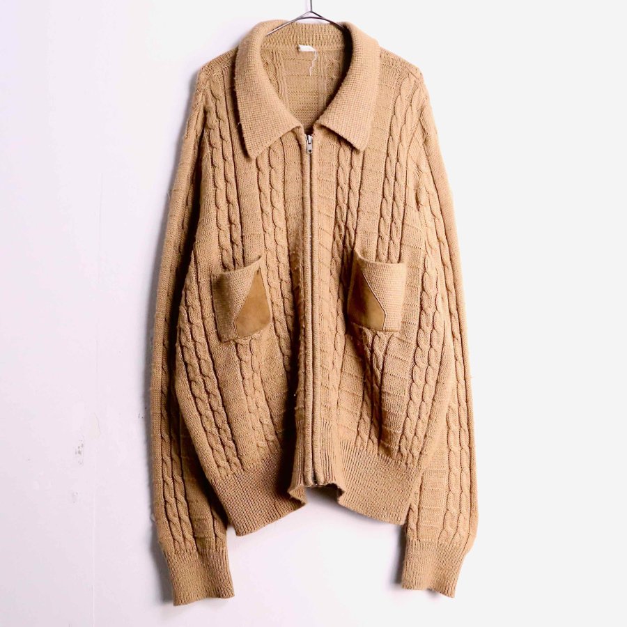 【Garden】faux suede switch pocket zip knit