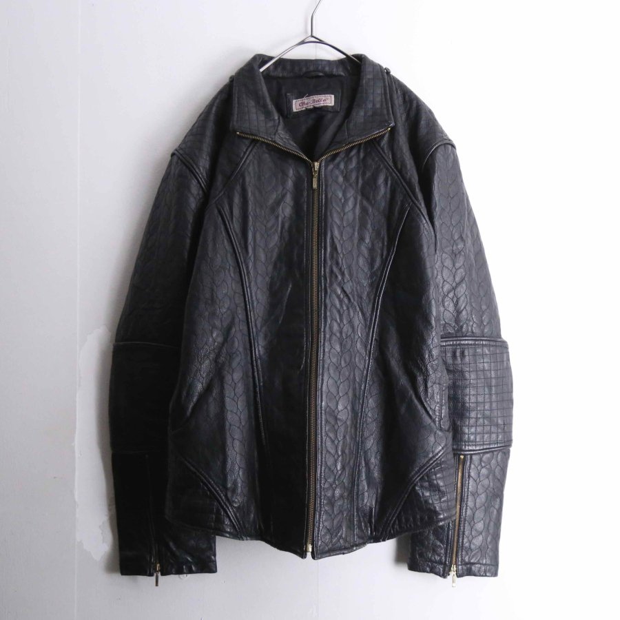 【iot】rope stitch design full zip leather jacket