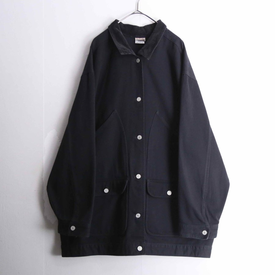 【iot】black denim hunting coverall jacket