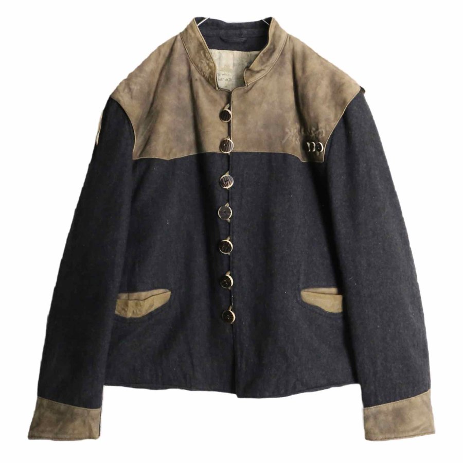 【RERE】 color switch lace-up shoulder leather tyrolean jacket