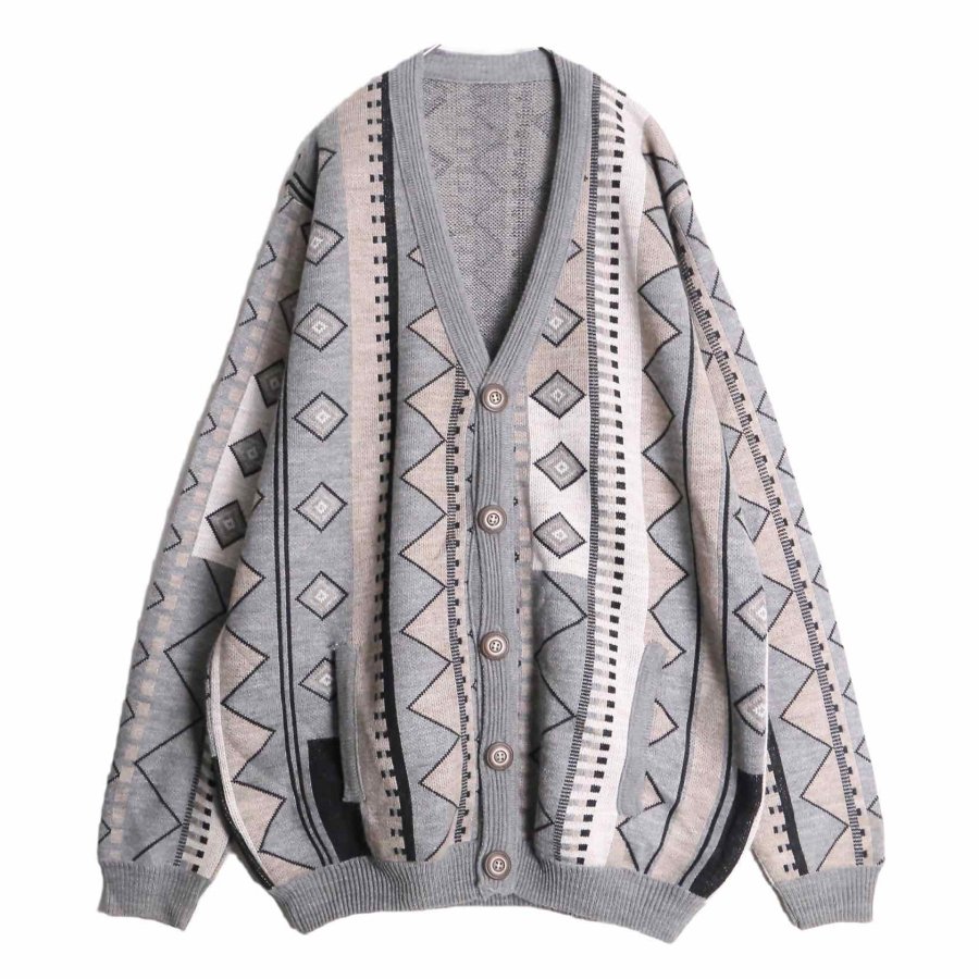 【RERE】 grey torn geometric pattern over cardigan