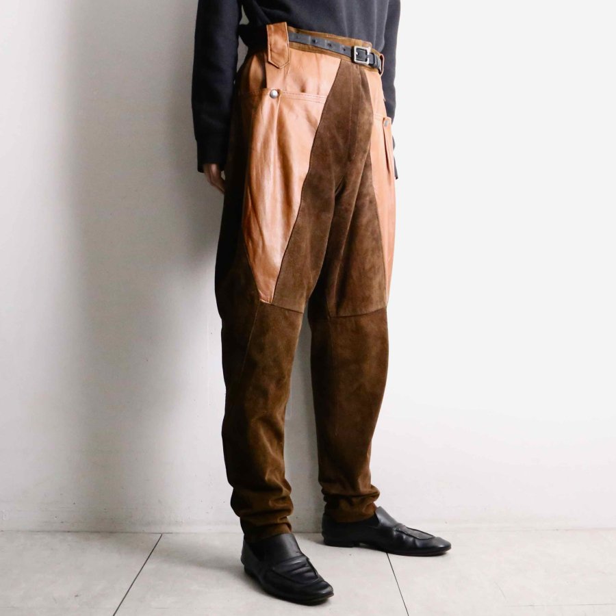 【Garden】smooth&suede switch slim tapered leather pants
