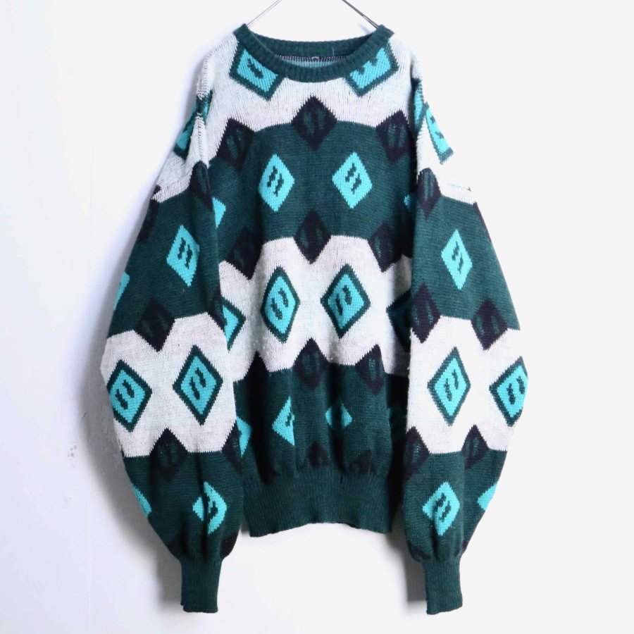 【Garden】turquoise blue design pattern knit