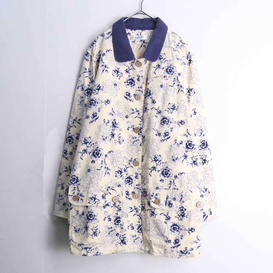 【iot】switch collar flower pattern coverall jacket