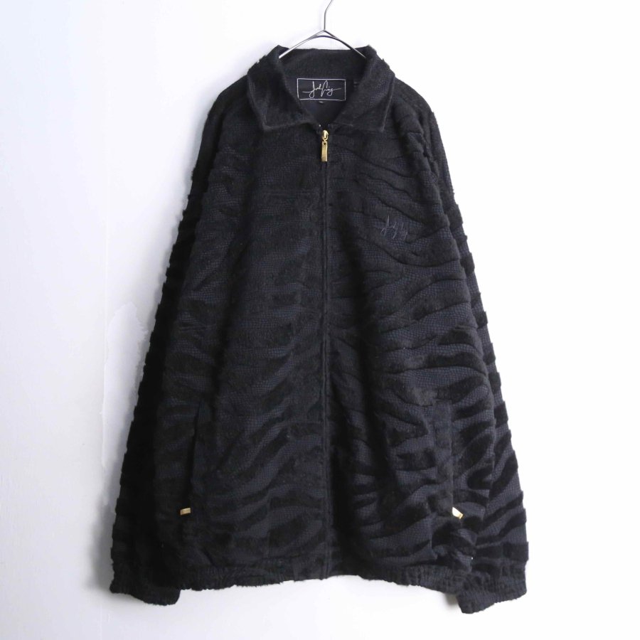 【iot】black velor zebra pattern zip-up jacket
