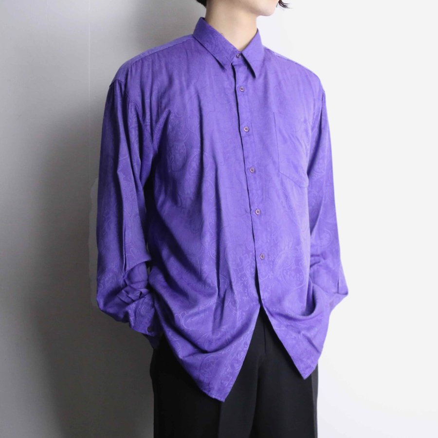 【iot】shadow paysley pattern purple dress shirts