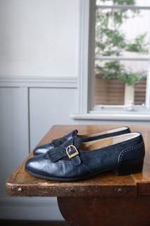 S.Ferragamo.quilted loafers.navy.5 1/2
