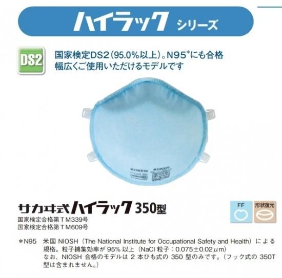 興研 防塵マスク サカヰ式 ハイラック 350型 DS-2・N95 2本ひも