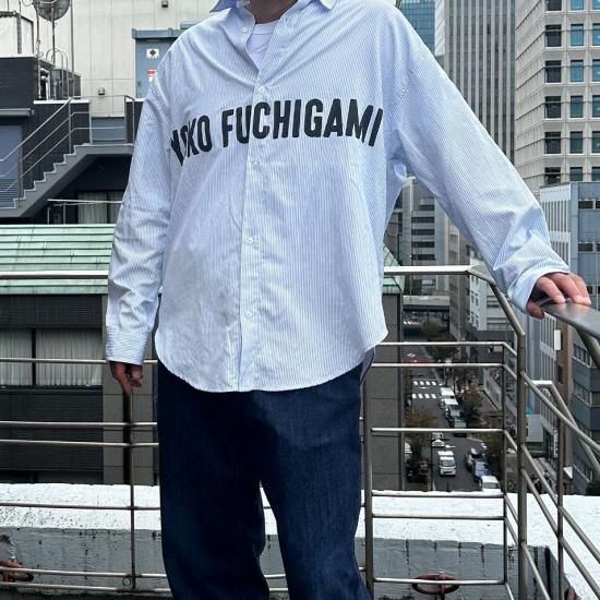 ヨーコフチガミ　長袖　ストライプシャツ　M YOKO FUCHIGAMI長袖シャツストライプ（ブルー）