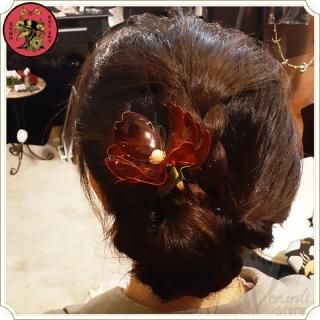 赤花のかんざし（一本挿し）