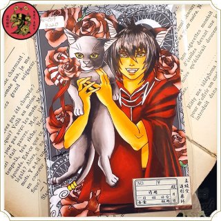 黒薔薇と魔女：使い魔の猫ロカのポストカード