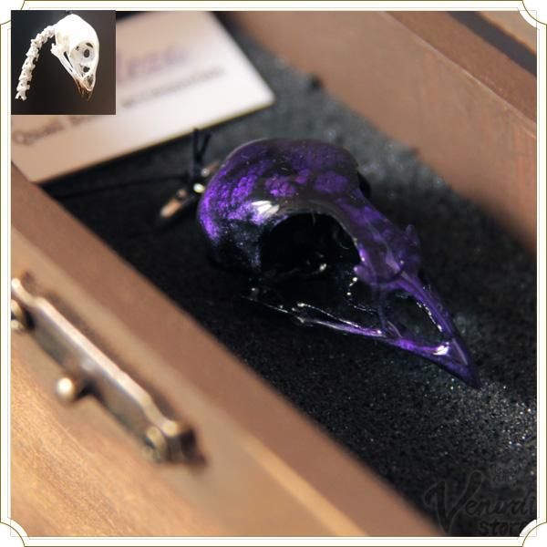 紫のレイをつけた鳥さんピアス アクセサリー