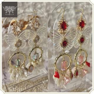 Butterflies in my stomach～ホワイト/レッド～（ピアス＆イヤリング,ニッケルフリー）
