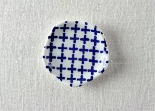 WP884　豆皿／花（白×青）