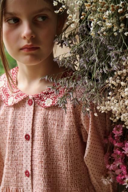 <img class='new_mark_img1' src='https://img.shop-pro.jp/img/new/icons14.gif' style='border:none;display:inline;margin:0px;padding:0px;width:auto;' />AW25  Bonjour Diary Tunique with Hair Crip  / pink dot print  2,4,6,8Y