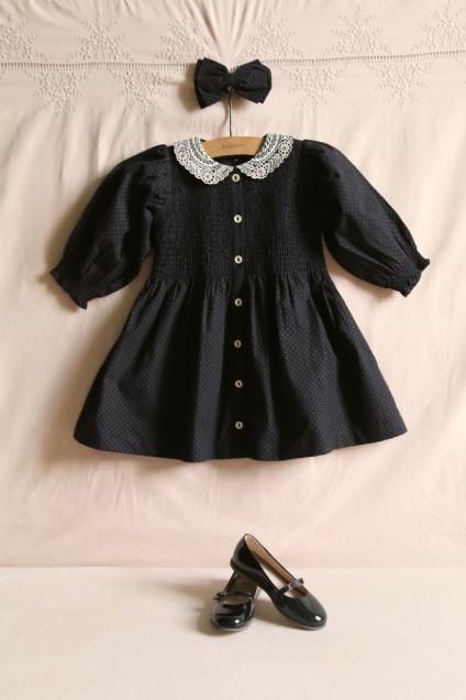<img class='new_mark_img1' src='https://img.shop-pro.jp/img/new/icons14.gif' style='border:none;display:inline;margin:0px;padding:0px;width:auto;' />AW25  Bonjour Diary Tunique with hair clip  / black dot print  2,4,6,8Y
