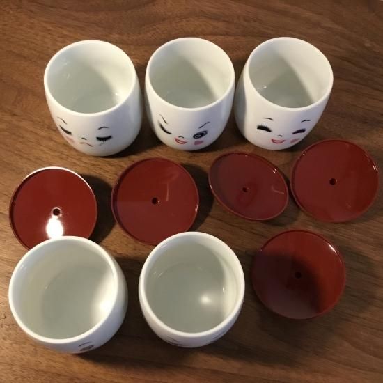 保障できる レトロな蓋付き湯呑み 顔 5客セット 工芸品