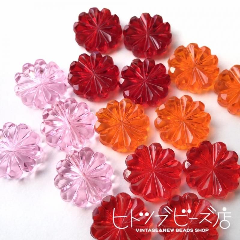 おはじきみたいなお花ビーズ4個 レッド系 ビーズ通販 ヒトツブビーズ店 公式ネットショップ おはじきみたいなお花ビーズ4個 レッド系 ビーズ通販 ヒトツブビーズ店 公式ネットショップ
