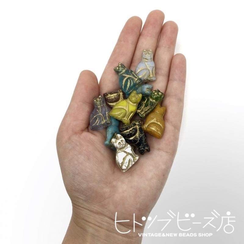 猫全身ガラスビーズ2個 - ヴィンテージビーズ通販【ヒトツブビーズ店】公式ネットショップ