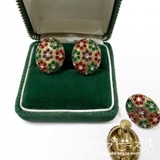Vintage mosaic glass stone oval earrings