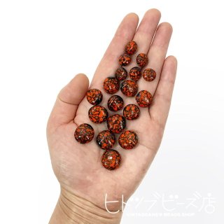 【約13mm】日本製ヴィンテージガラスビーズ2個 オレンジドット