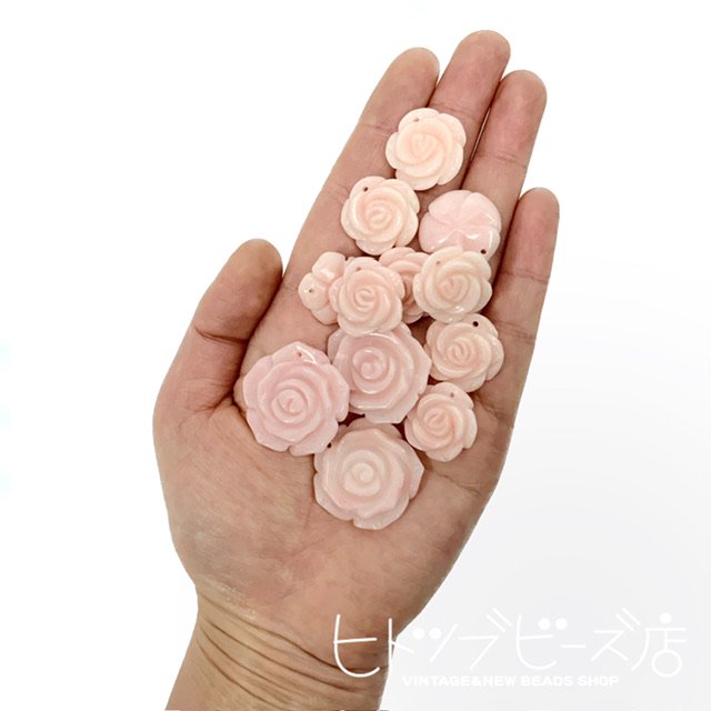 【ピンク・サイズLとMあり】天然石薔薇パーツ