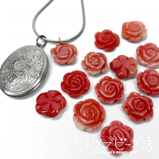 濃ピンク・サイズSのみ】天然石薔薇パーツ 【ヒトツブビーズ店】