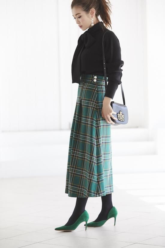 パールボタンチェックスカート -seventen-