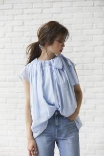 【再入荷】ギャザーリボントップス【ライトブルー】