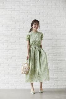 【20%OFF】フローラルシフォンロングドレス(ライトグリーン)
