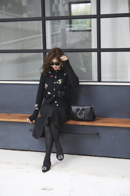 seventenセブンテン　フラワージャガードカーディガン　ブラック フラワージャガードカーディガン(ブラック×マルチ) - seventen