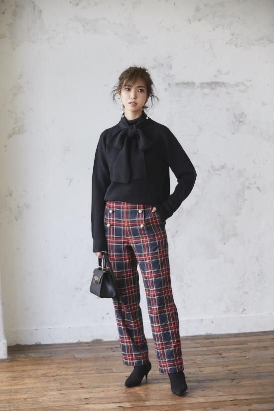 40%off】パールボタンチェックパンツ(ネイビー) - seventen