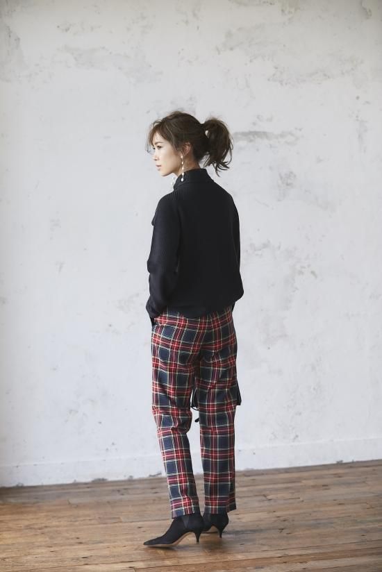 40%off】パールボタンチェックパンツ(ネイビー) - seventen